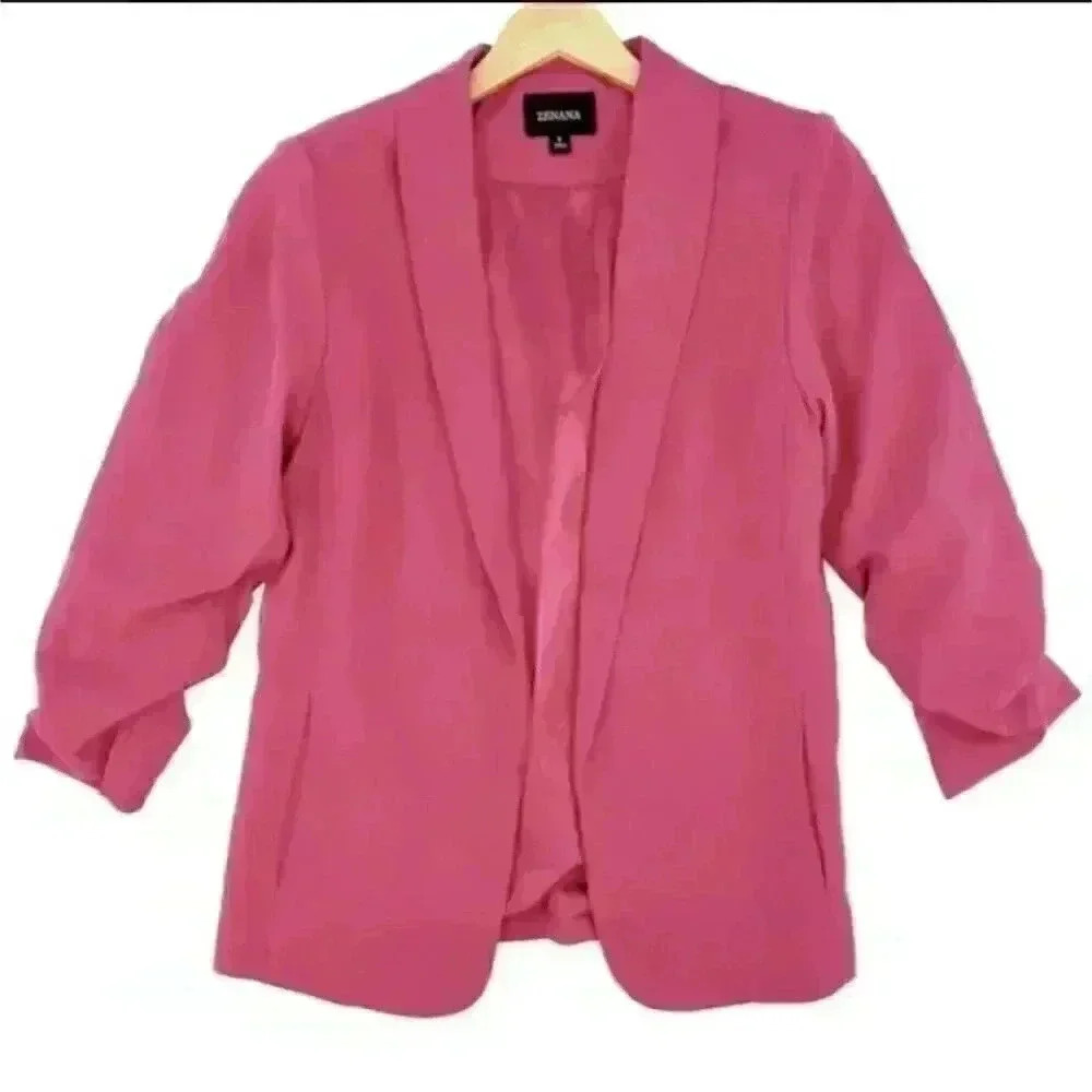 Zenana Hot Pink 3/4 Length Open Front Blazer